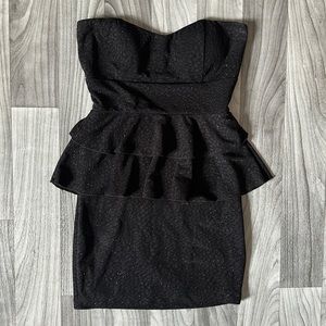 Glittery Strapless Peplum Dress (Black)